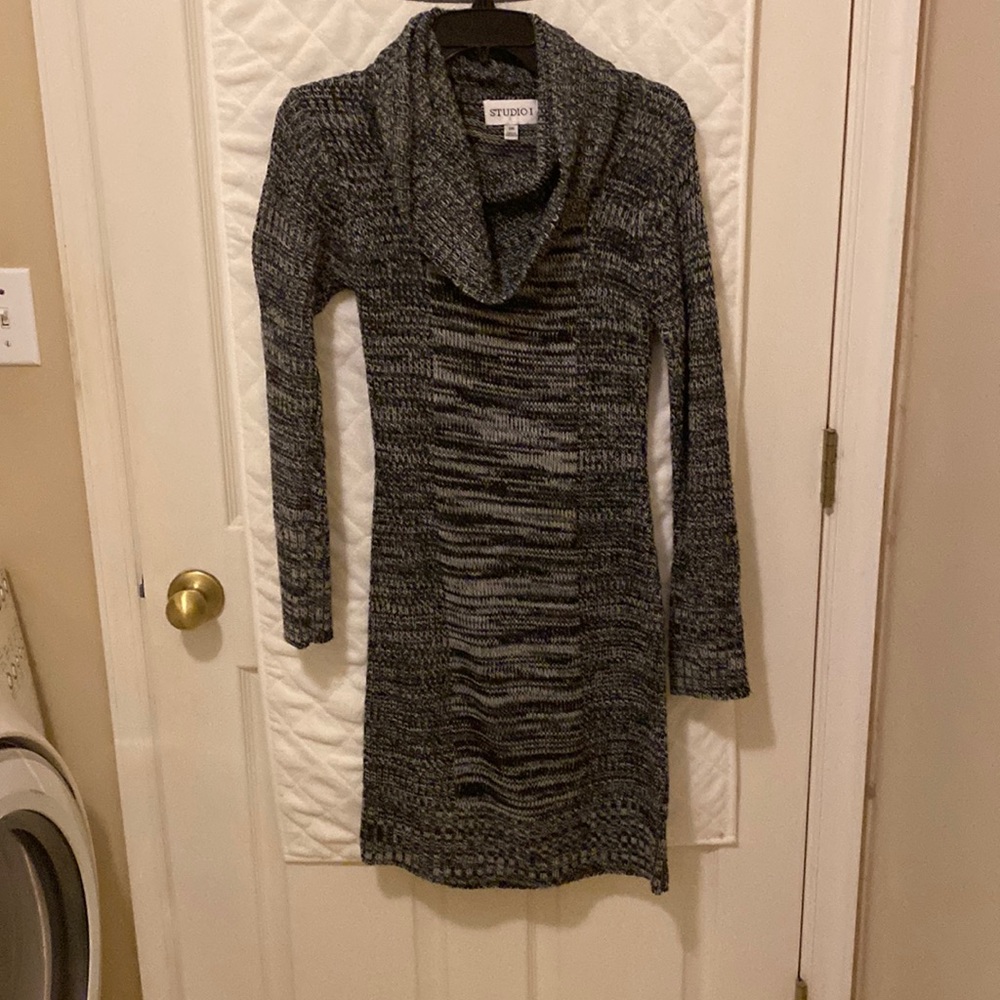 Cowl neck sweater dress